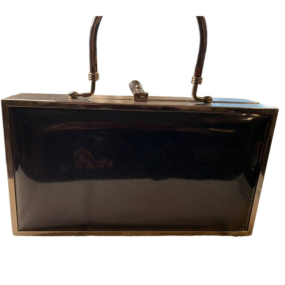 Elegant Black Box Clutch with Gold Accents - Picture 3 of 9